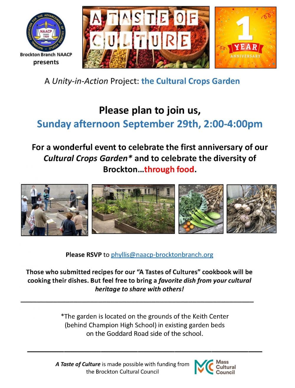 Cultural Crop Garden 1st anniversary flyer