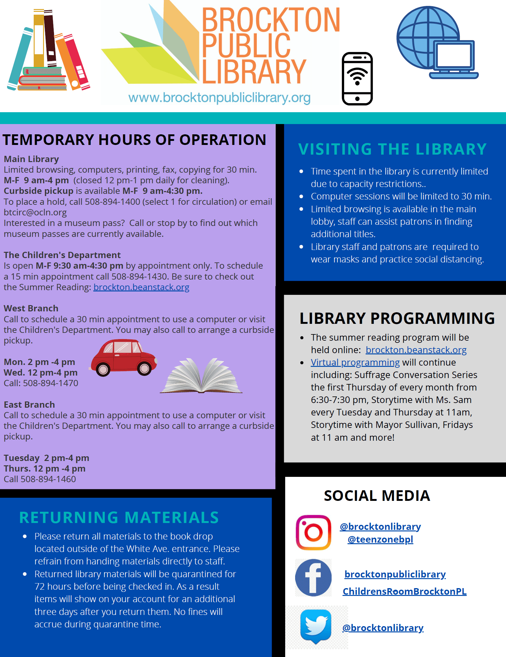 Library Temporary Hours of Operation - City of Brockton