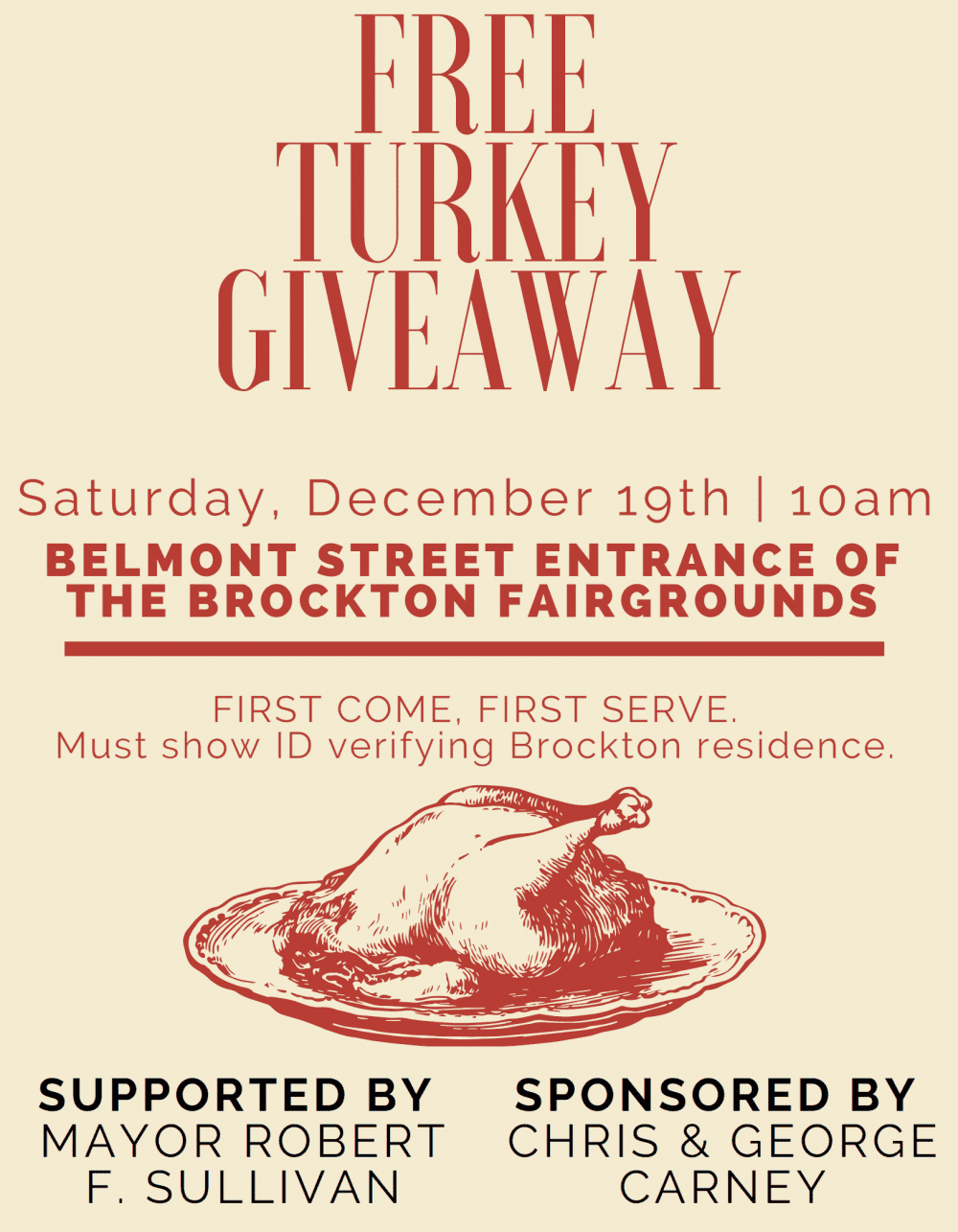 Free Turkey Giveaway December 19, 2020