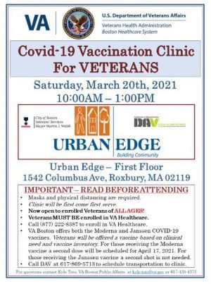 Covid 19 Vaccination Clinic for Veterans on March 20, 2021