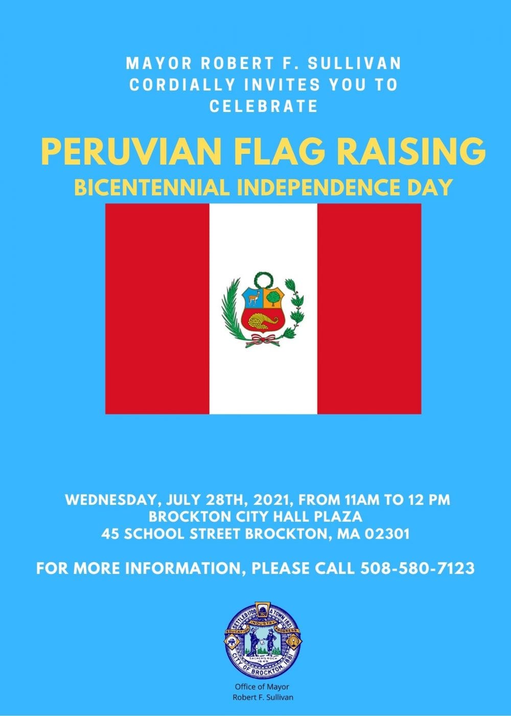 Peruvian Bicentennial Independence Day Flag-Raising - City of Brockton