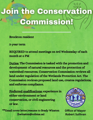 Flyer to encourage people to join the Conservation Commission