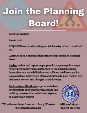 Flyer to encourage people to join the Planning Board