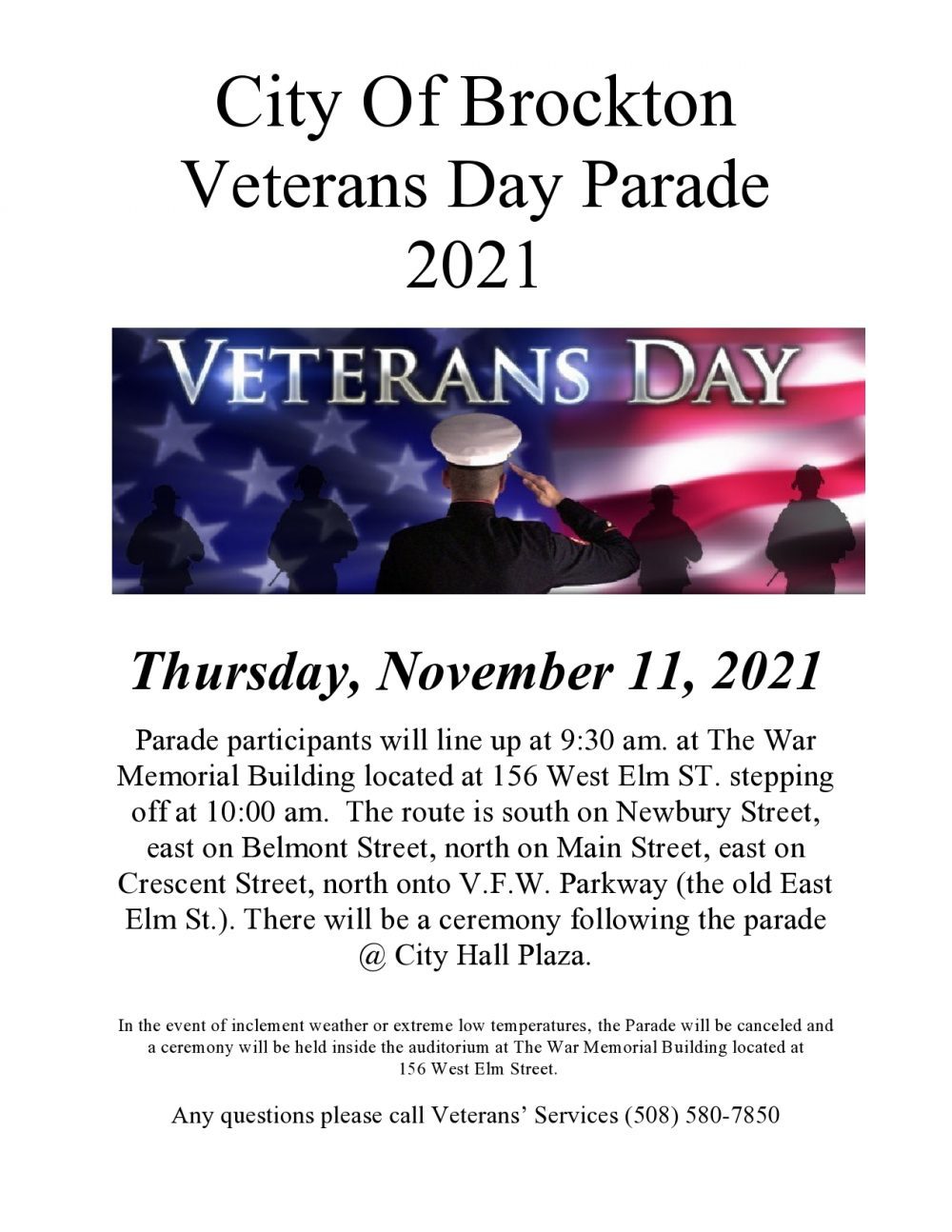 City of Brockton Veterans Day Parade November 11, 2021