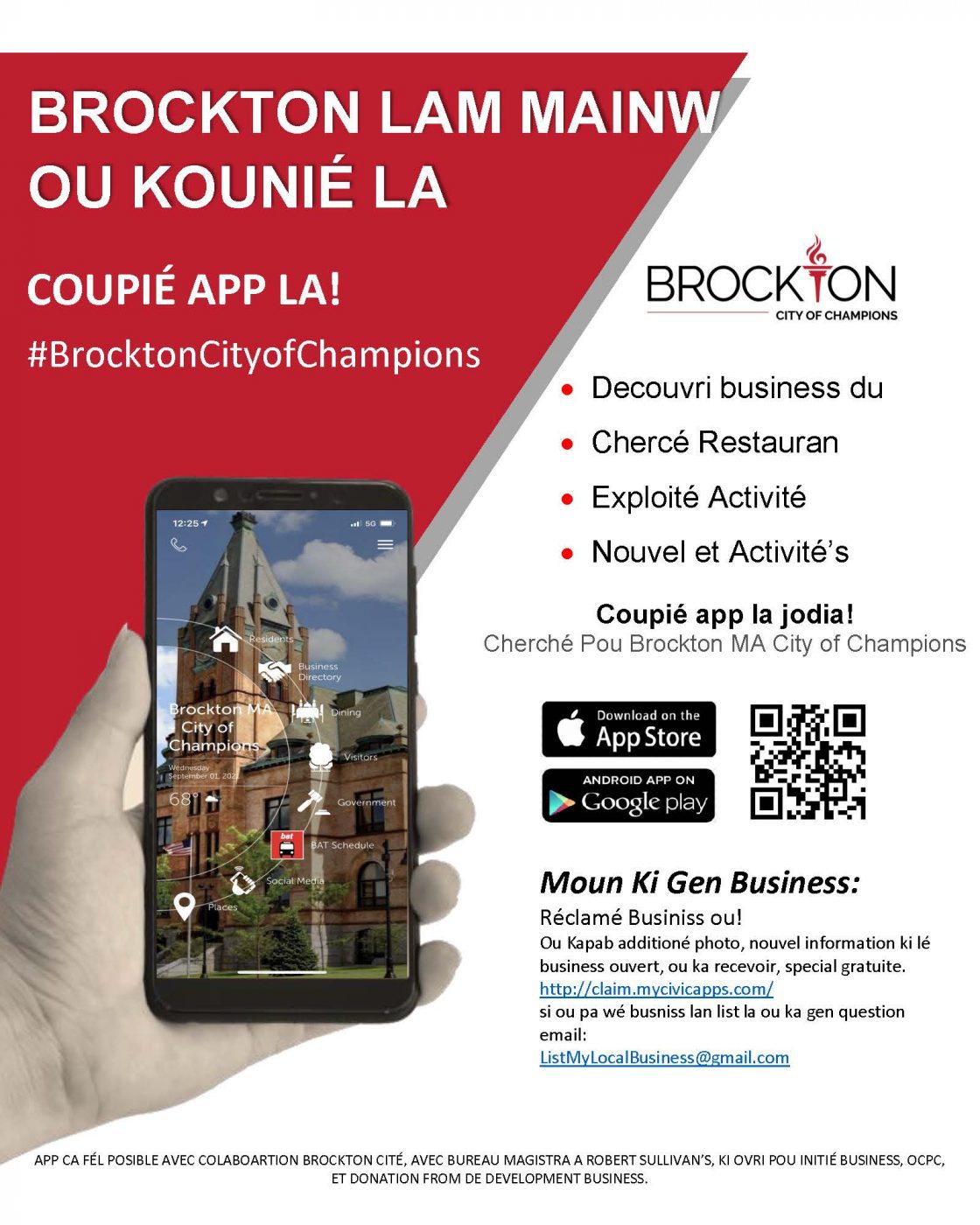 Brockton City of Champions App Flyer - Creole
