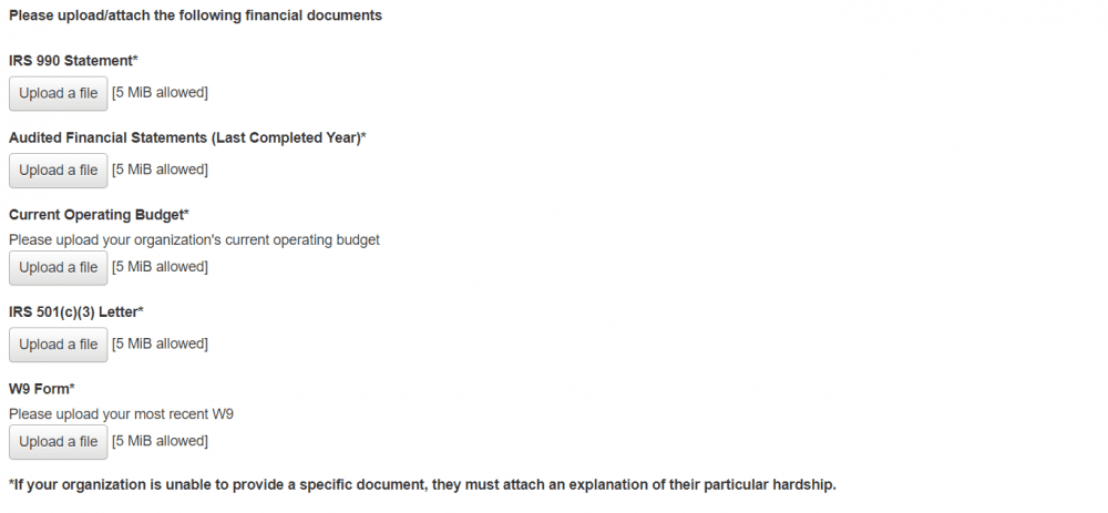 Image showing what financial documents needs to be uploaded
