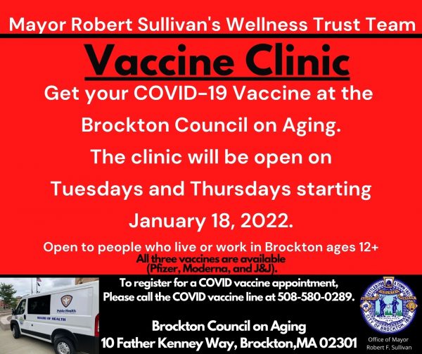 Vaccine Clinic at Council on Aging Tuesdays and Thursdays starting January 18, 2022