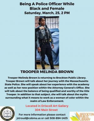 Being a police office while black and female flyer for Melinda Brown