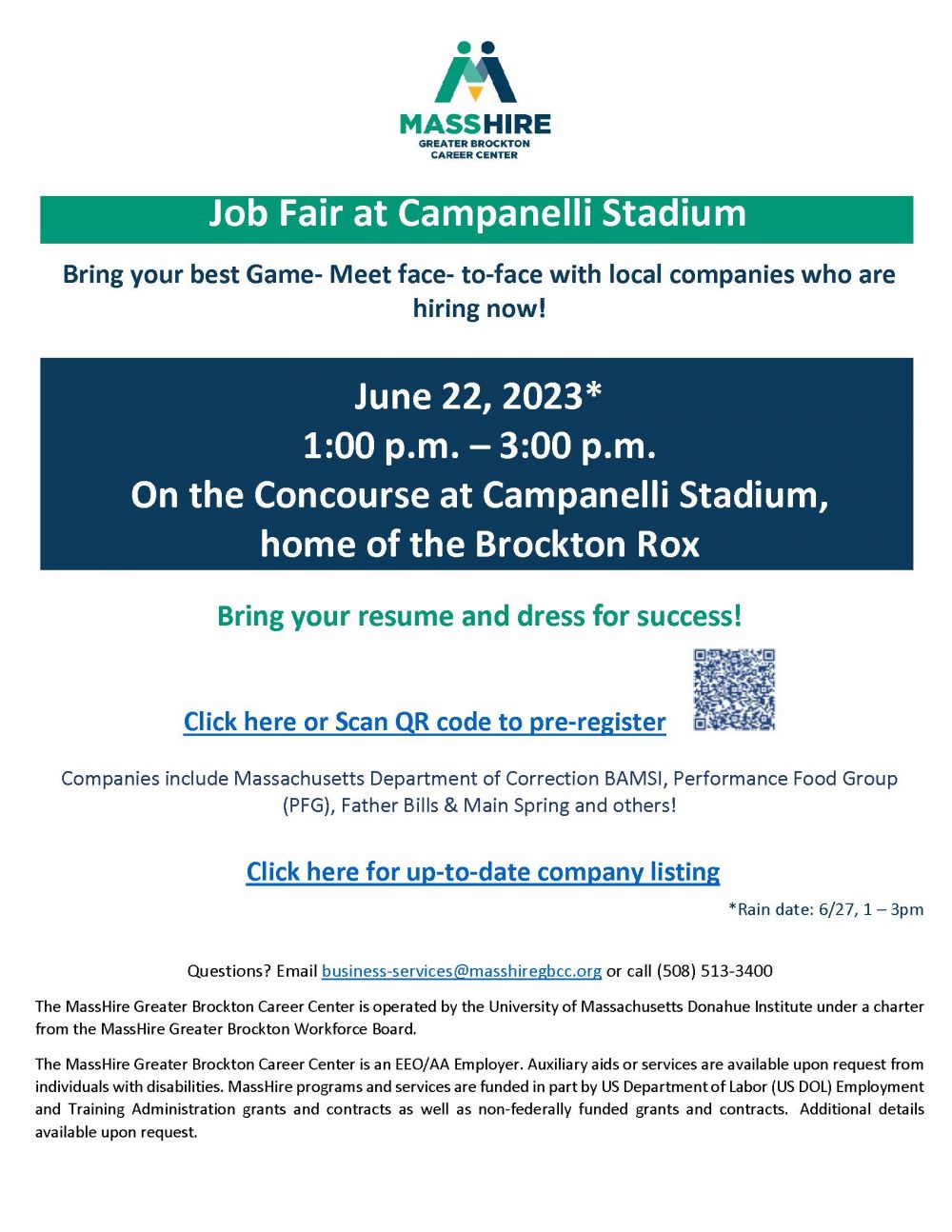 Job Fair at Campanelli Stadium Flyer 2023