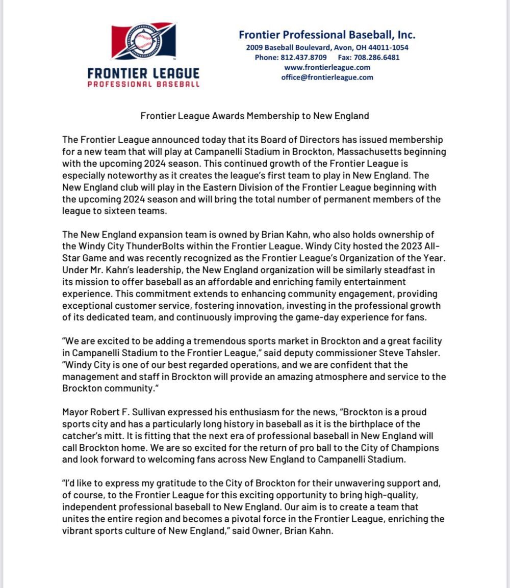 Frontier League Announcements Page 1