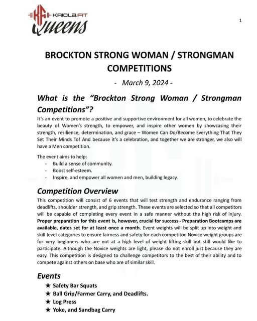 Strong Women Competition Flyer Page 1