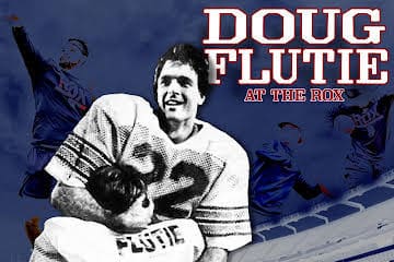 Poster of football player Doug Flutie with text 'Doug Flutie at the Rox'.