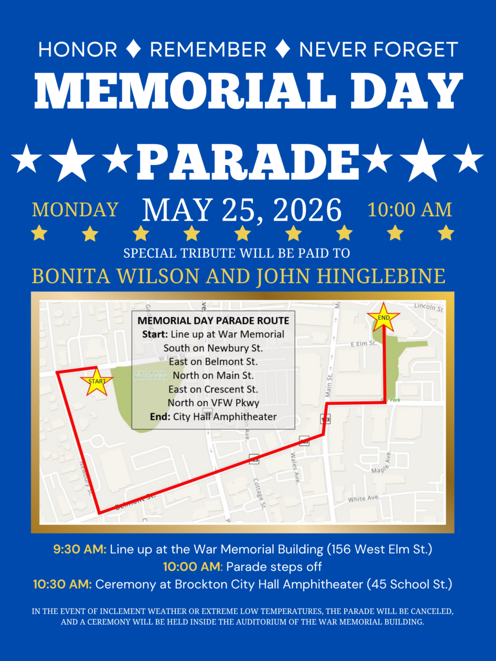 invitation to Memorial Day parade May 25 at 10:00 am